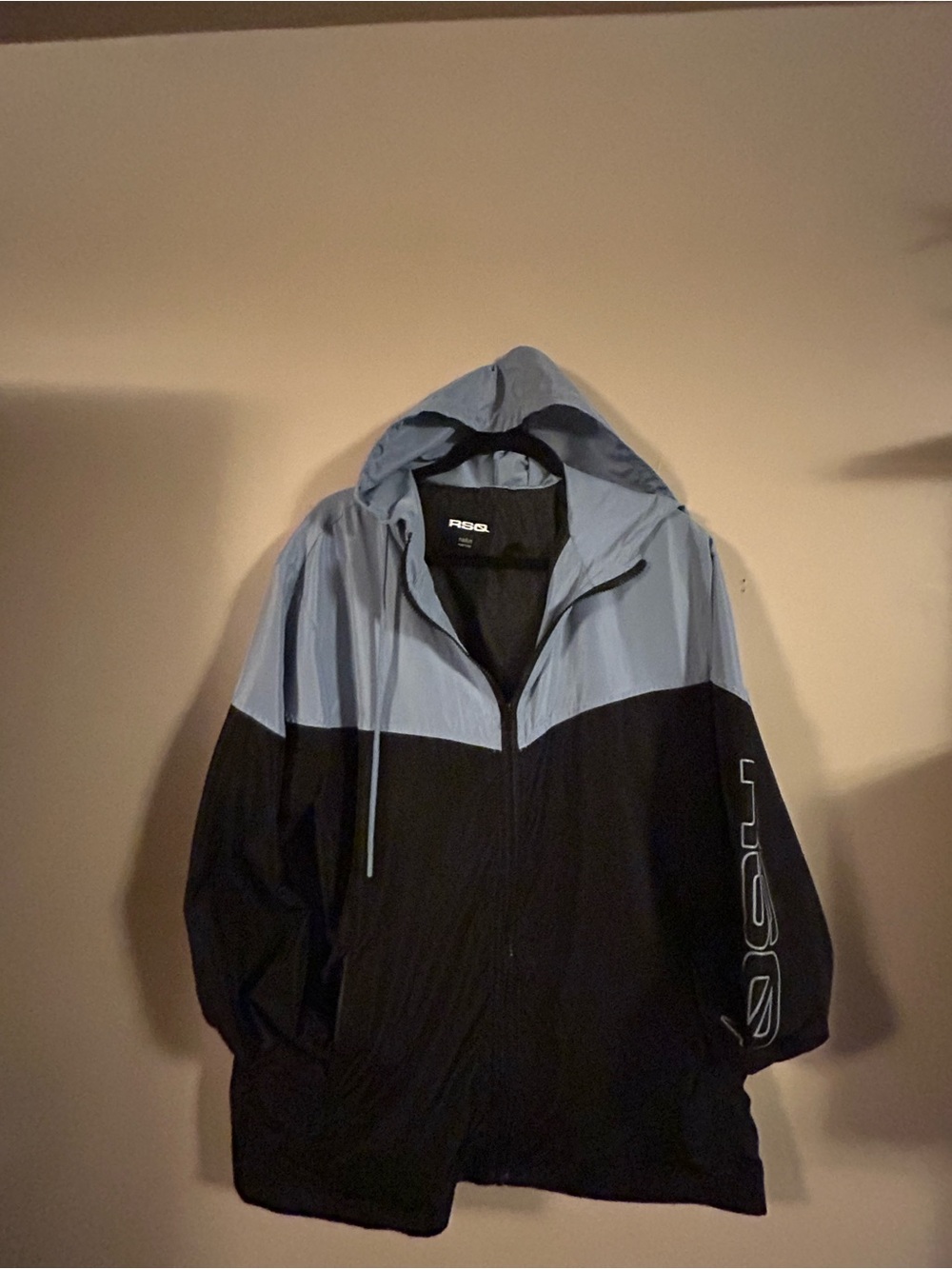 RSQ Light Blue and Black Hooded Windbreaker Jacket